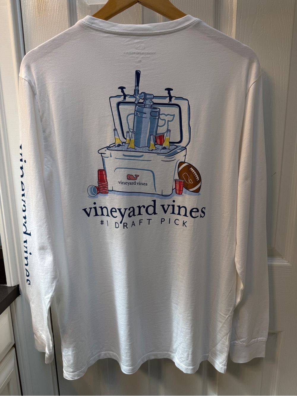 Vineyard Vines #1 Draft Pick Long Sleeve T-Shirt White Pocket Size Medium